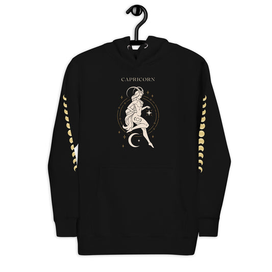 Capricorn Moon Phase Sleeve Hoodie from Cosmic Clothier