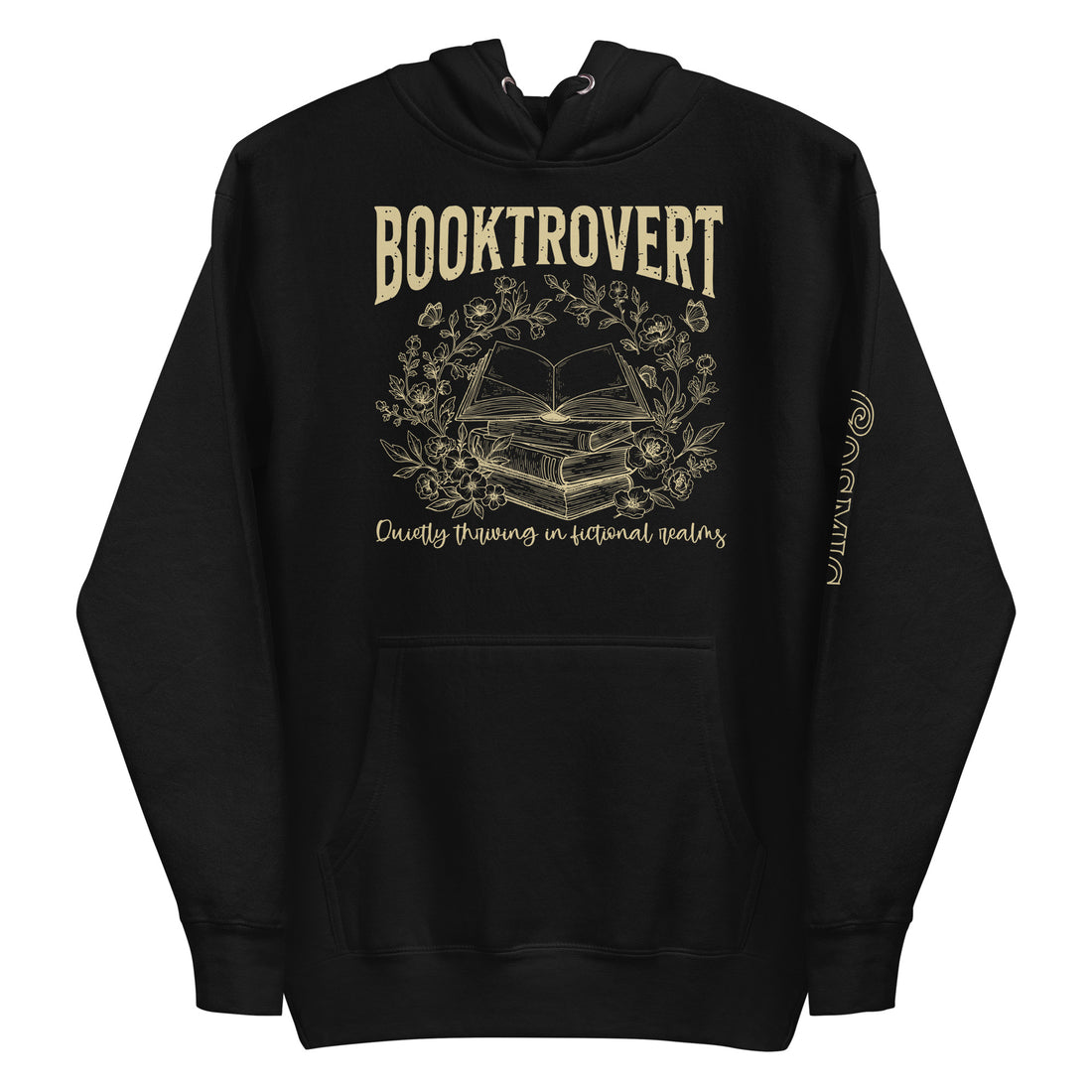 Booktrovert — black premium pullover hoodie, front view