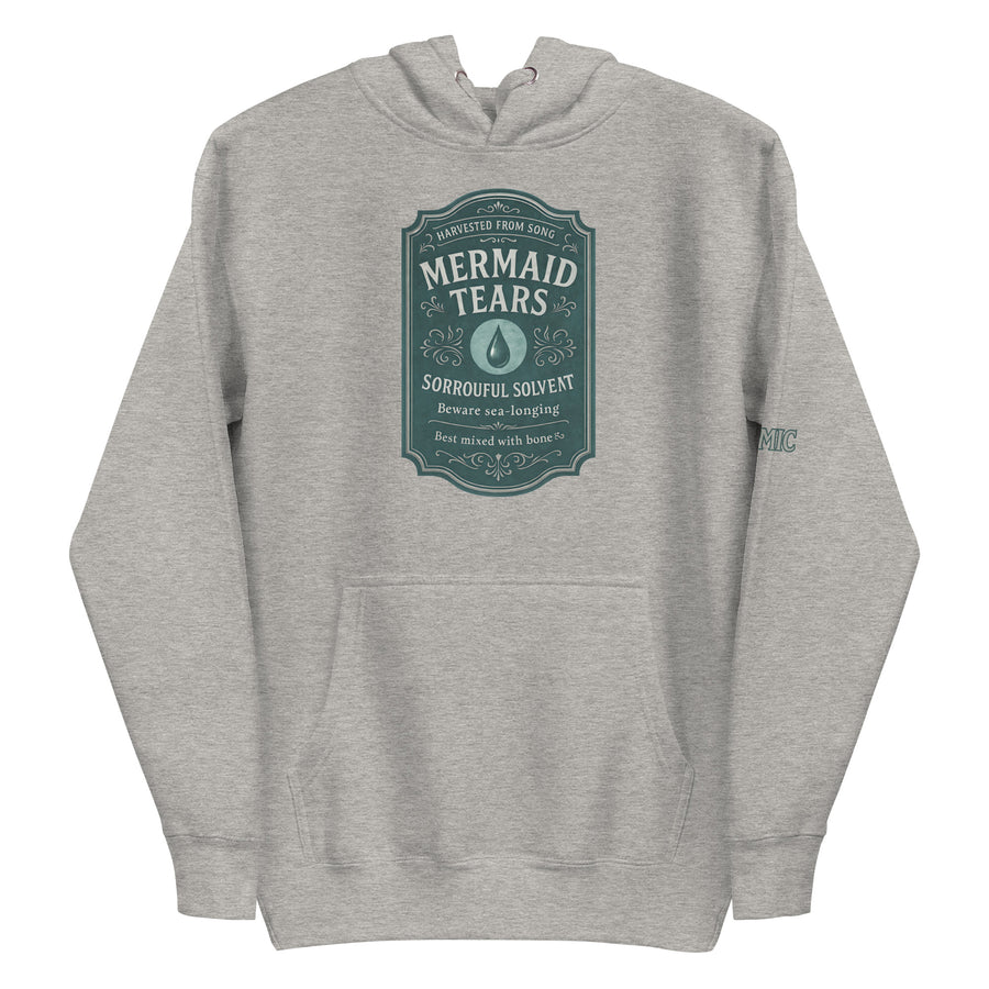 Witchy apothecary hoodie — teal apothecary label. Unisex graphic hoodie, a great witchy gift.