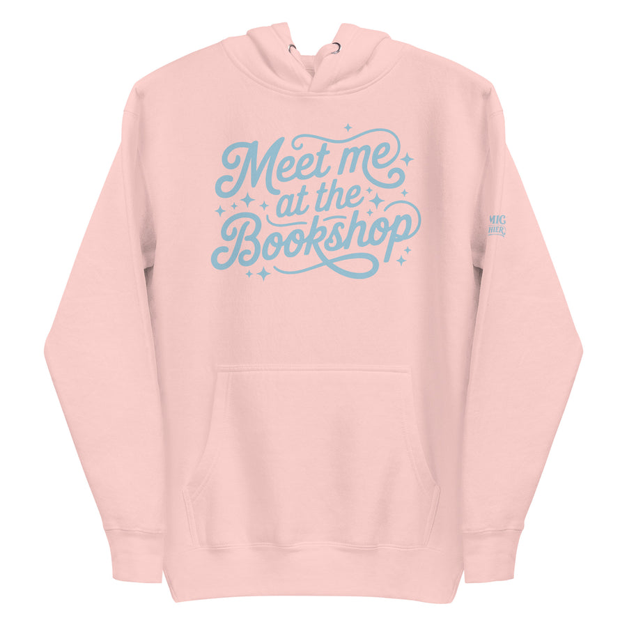 Meet Me at the Bookshop — light pink premium pullover hoodie, front view