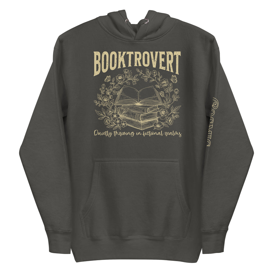 Booktrovert — vintage black premium pullover hoodie, front view