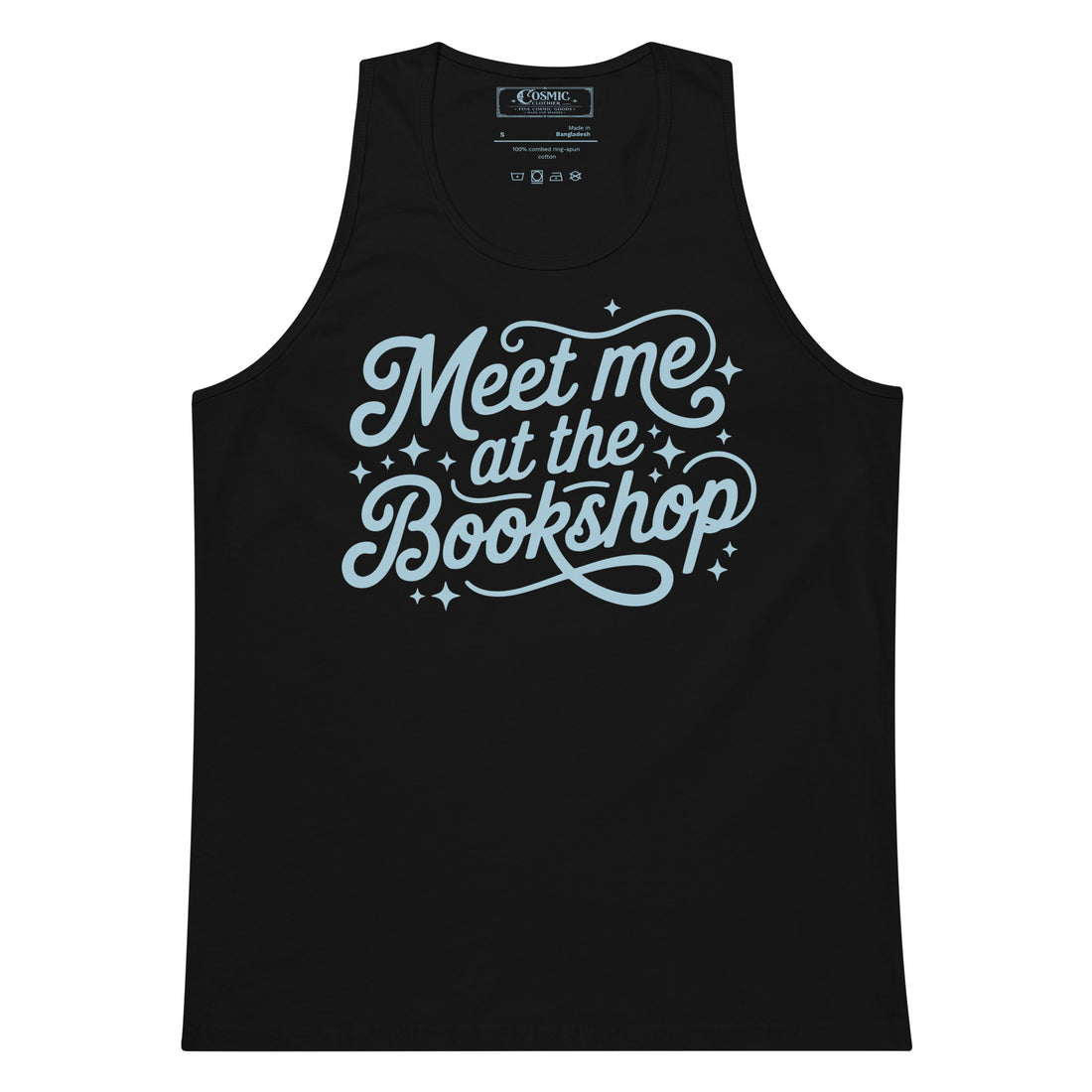 Meet Me at the Bookshop Tank Top, Bookish Summer Top — black men's premium tank top, front view