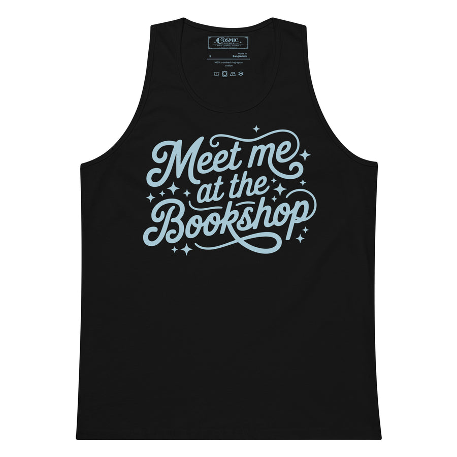 Meet Me at the Bookshop Tank Top, Bookish Summer Top — black men's premium tank top, front view