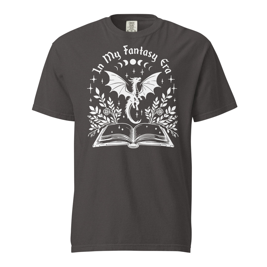 Fantasy Era — graphite garment-dyed heavyweight tee, front view