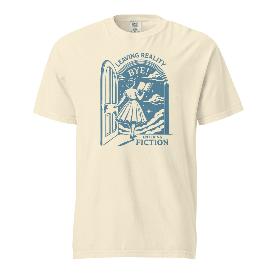 Leaving Reality — ivory garment-dyed heavyweight tee, front view