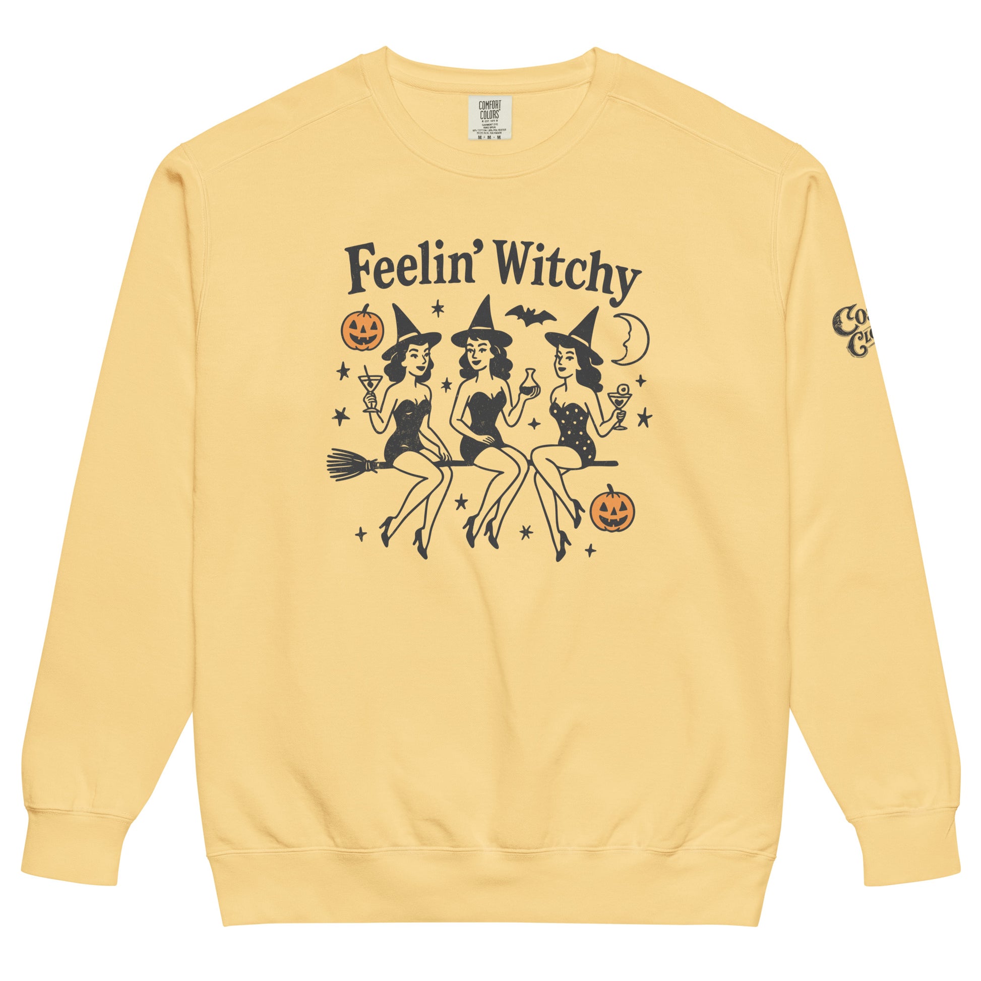 Feelin Witchy — butter garment-dyed sweatshirt, front view
