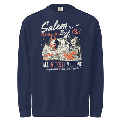 Salem Book Club — true navy garment-dyed sweatshirt, front view