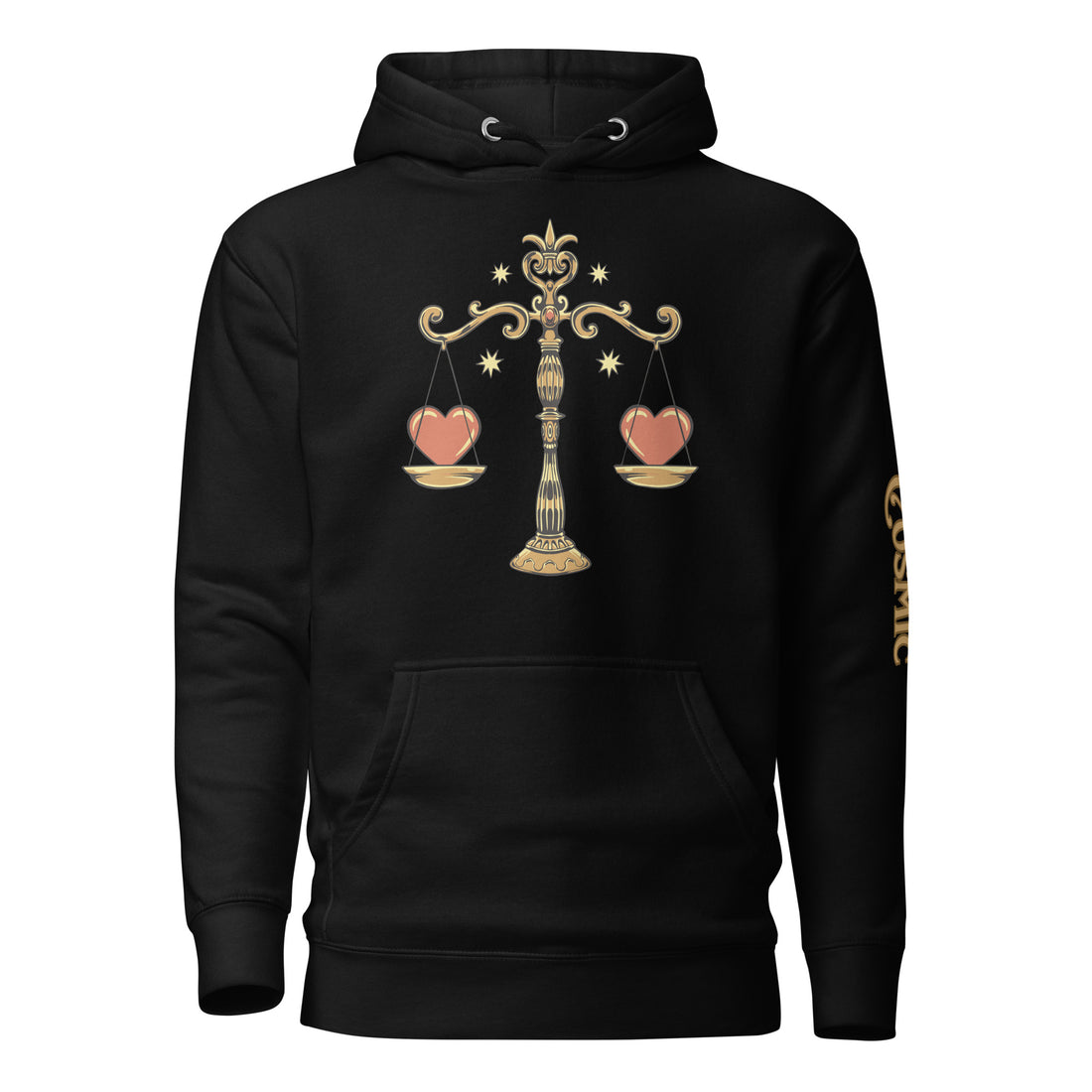Victorian Libra Scales — black pullover hoodie, front view
