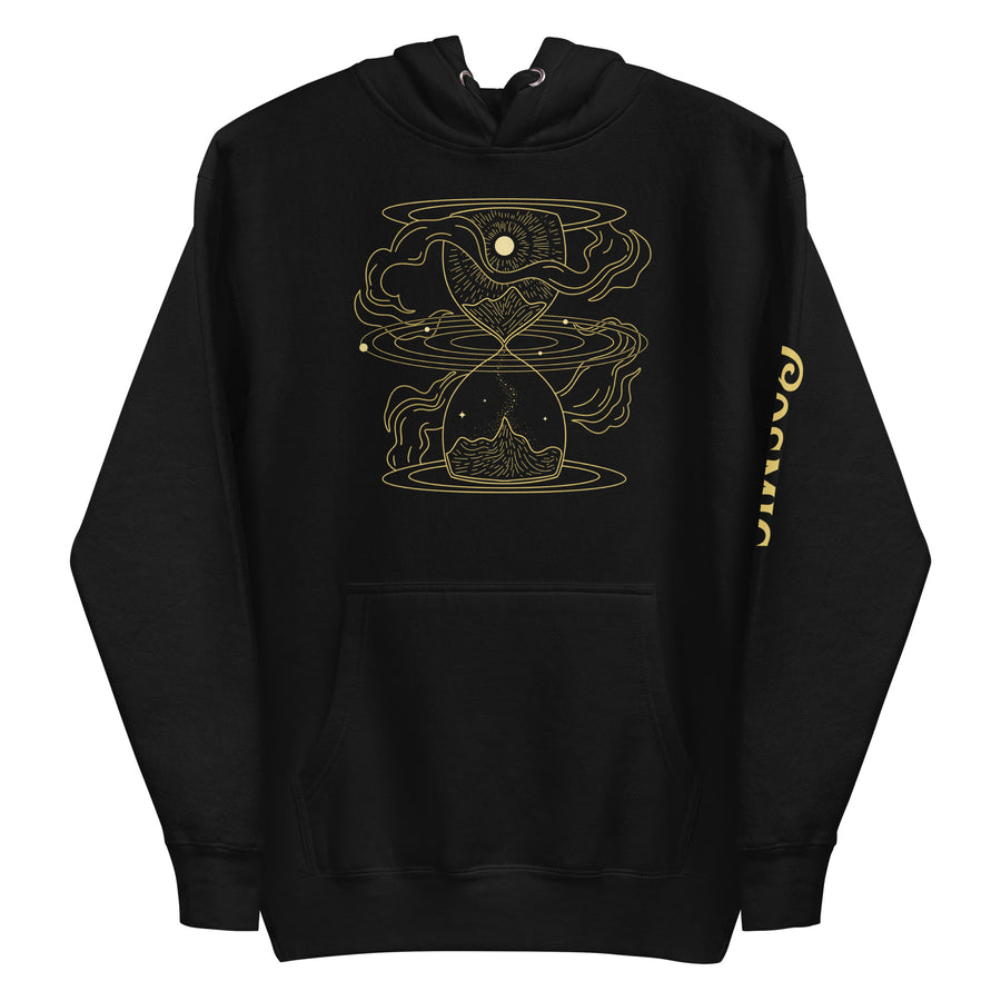 Celestial hoodie — large gold art-nouveau back print. Unisex graphic hoodie, a great celestial gift.