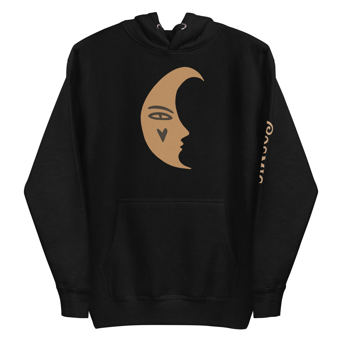 Moon Doodle Hoodie, Sketch-Style Lunar Celestial Art — black pullover hoodie, front view