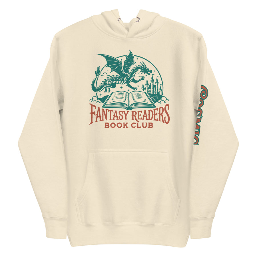 Fantasy Readers Book Club Dragon — bone pullover hoodie, front view