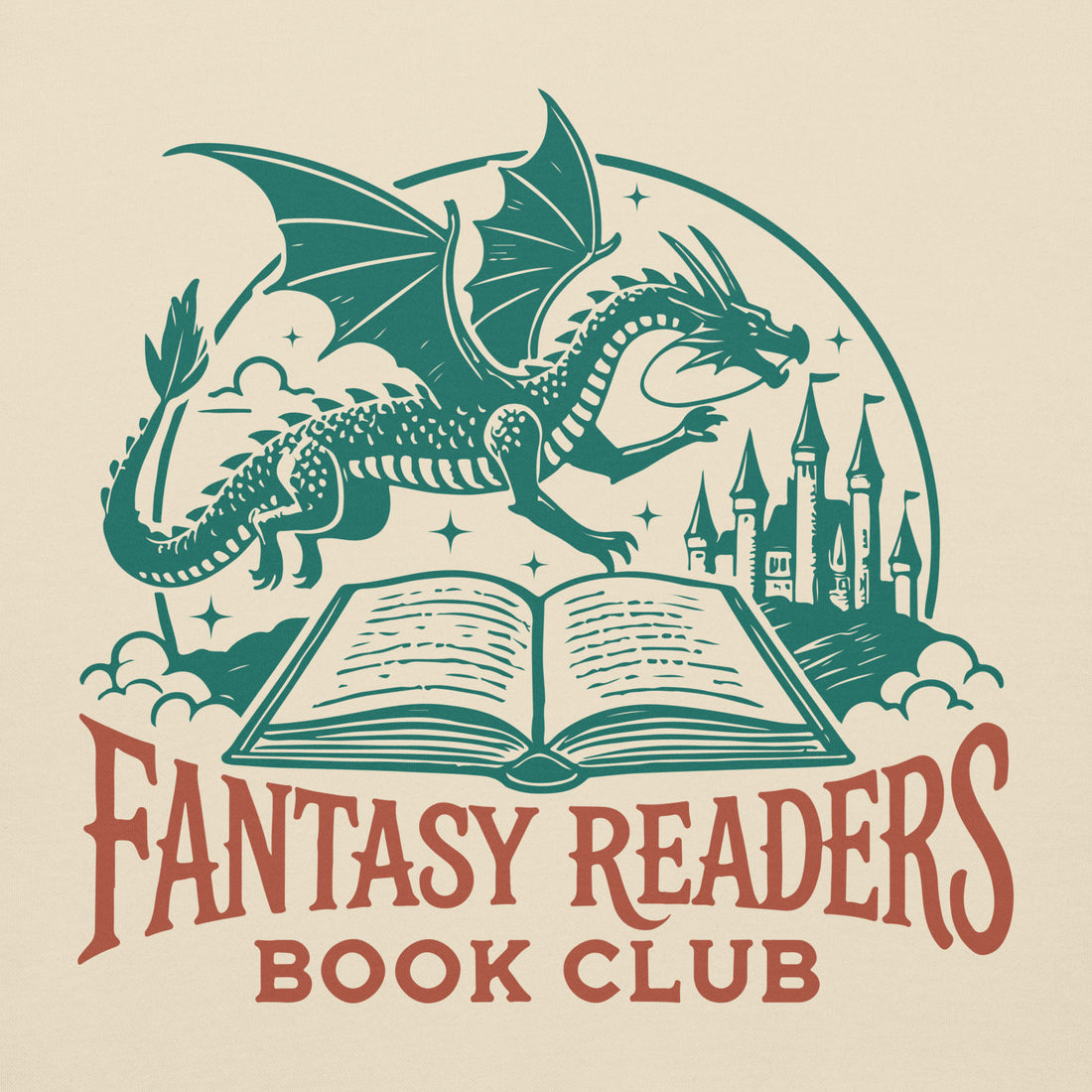 Fantasy Readers Book Club Dragon — bone pullover hoodie, front view