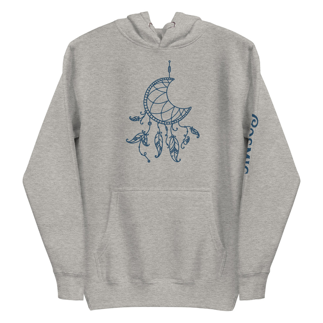 Midnight Dreamcatcher — carbon grey pullover hoodie, front view