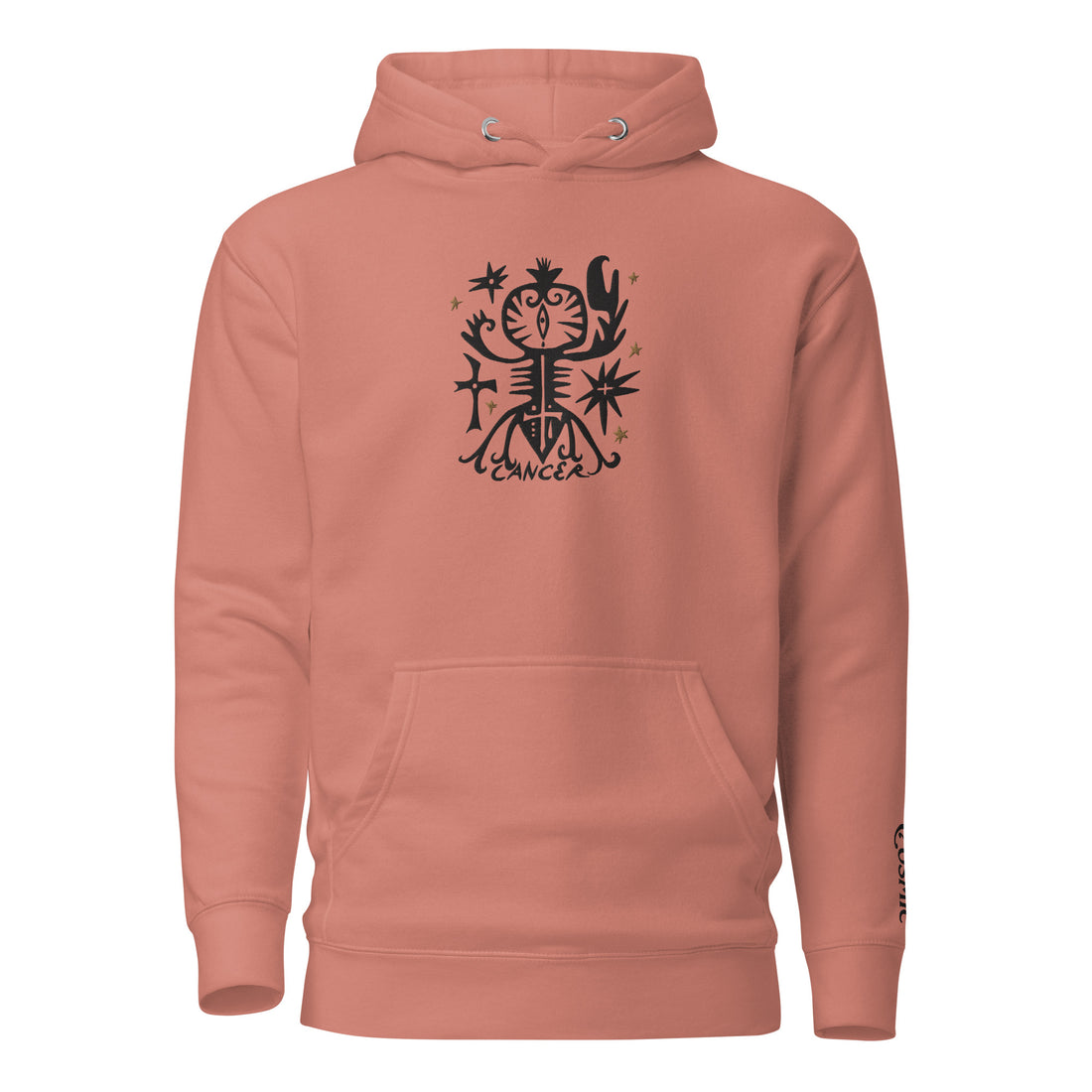 Cancer doodle crab zodiac hoodie in dusty rose, front view
