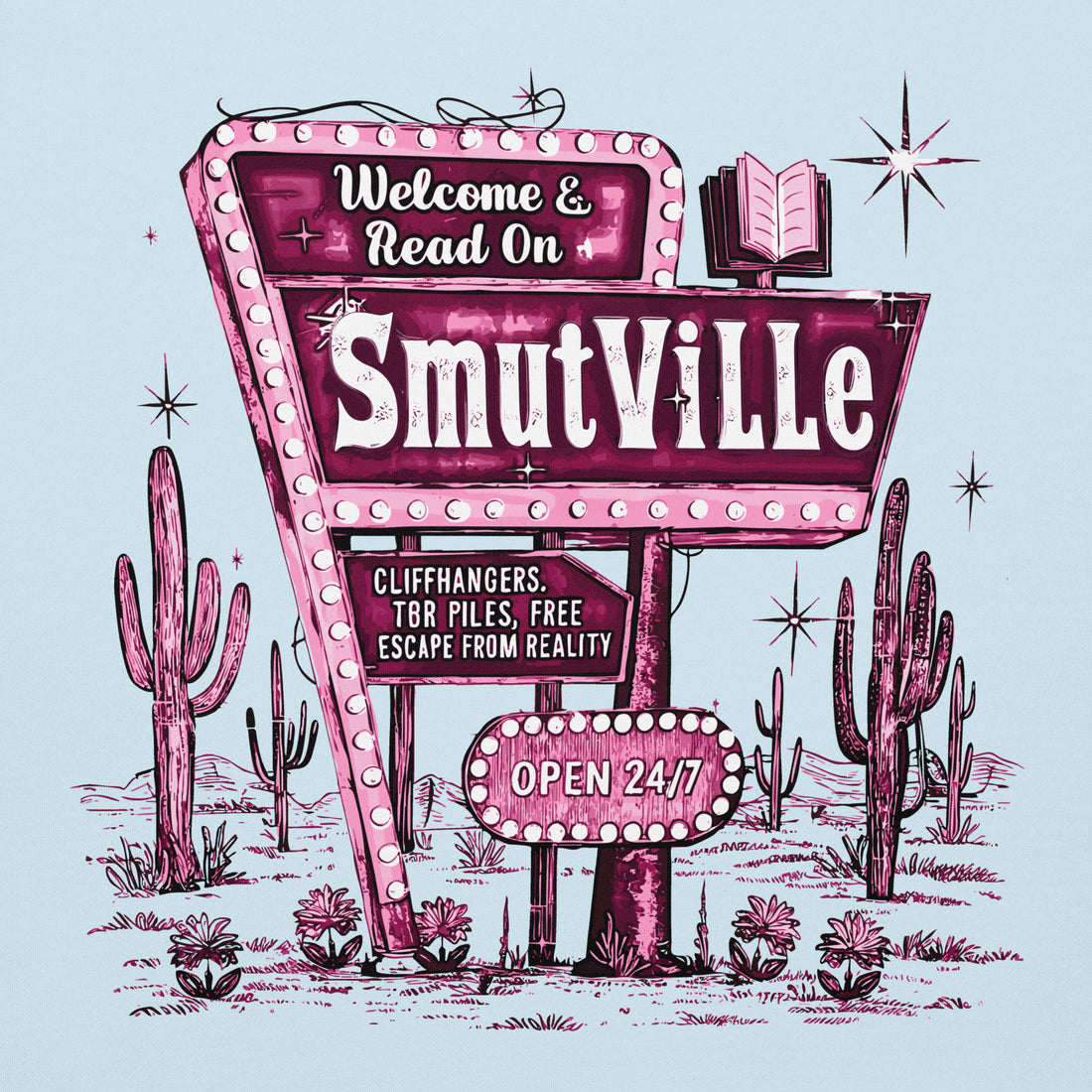 Smutville City — sky blue pullover hoodie, front view