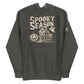 Vintage Halloween hoodie — 'Spooky Season' lettering over a sepia haunted house. Unisex graphic hoodie, a great Halloween gift.