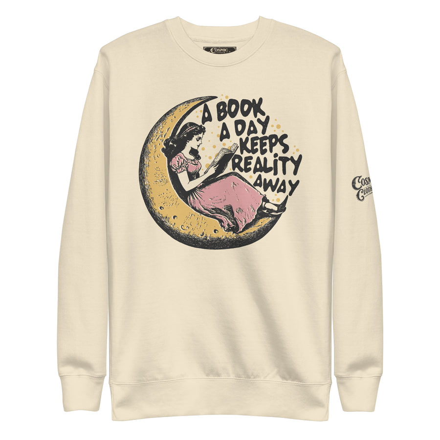 Book a day — bone premium sweatshirt, front view