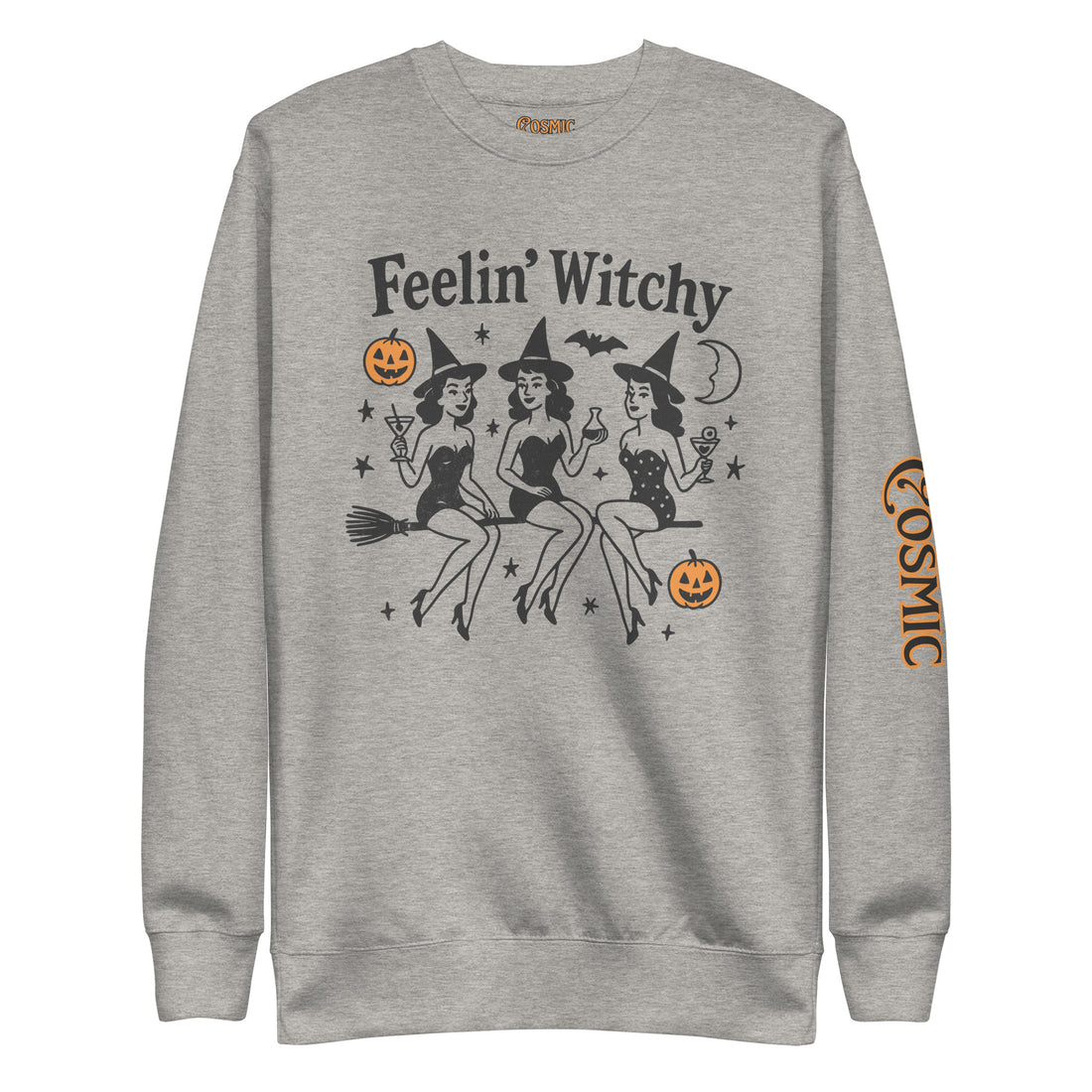 Feelin Witchy — carbon grey premium sweatshirt, front view