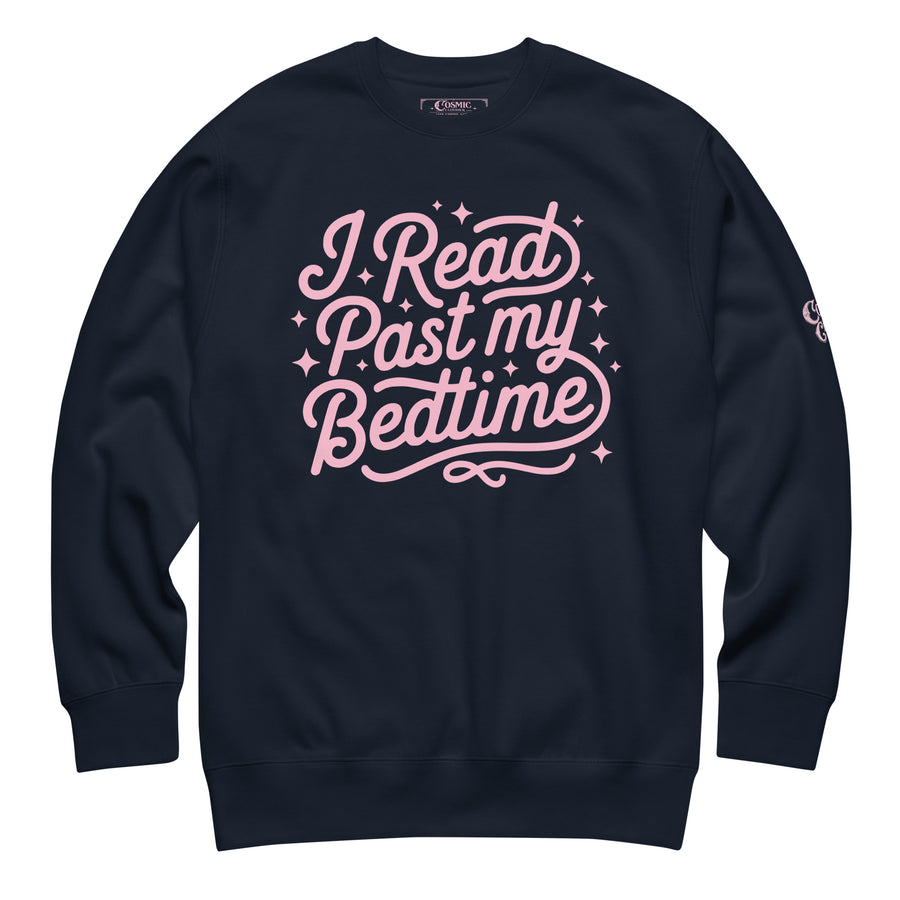 I Read Past My Bedtime — navy blazer premium sweatshirt, front view