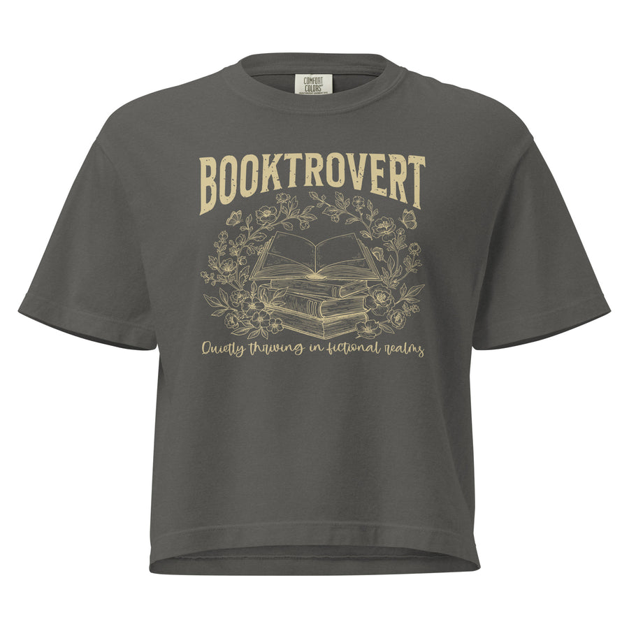 Booktrovert — pepper women's heavyweight boxy tee, front view