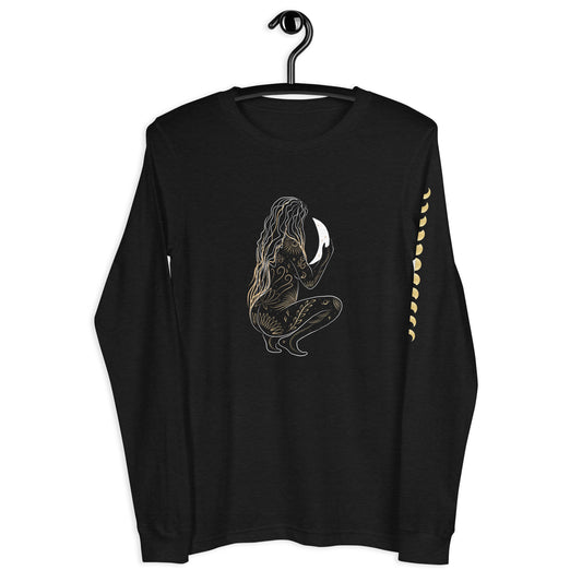 Mystical Woman Holding Crescent Moon Long Sleeve Tee