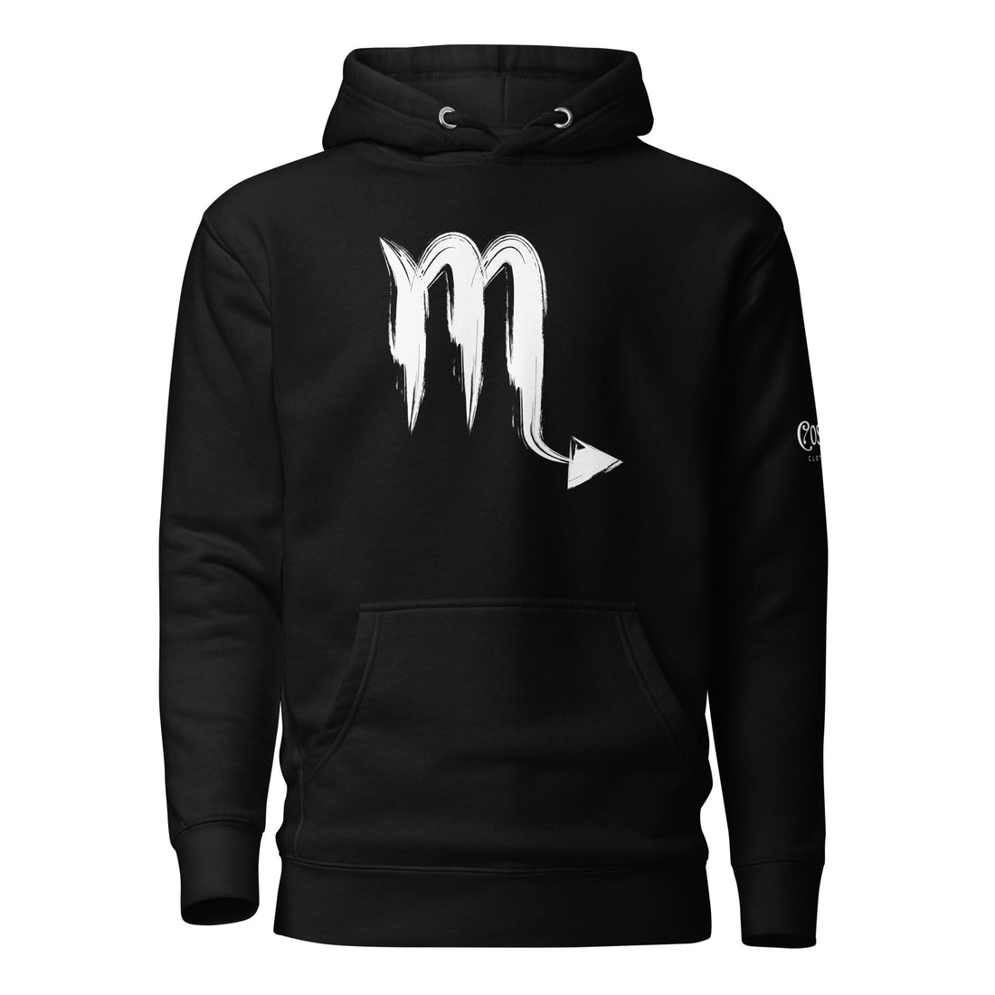 Black premium hoodie with Scorpio marker sign, front view