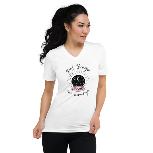 " Good Things Are Coming " Unisex Short Sleeve V-Neck T-Shirt